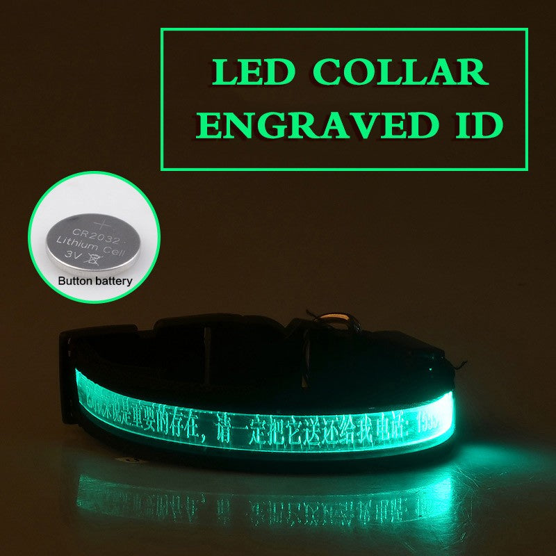 Pet Glow Collar Radium Carved Lettering Dog Collar Pet Glow Collar Radium Carved Lettering Dog Collar